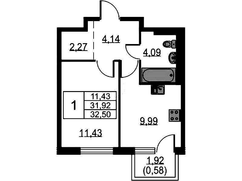 1-комнатная квартира 32.5 м², 3/12 эт., ЖК «Невская Долина»